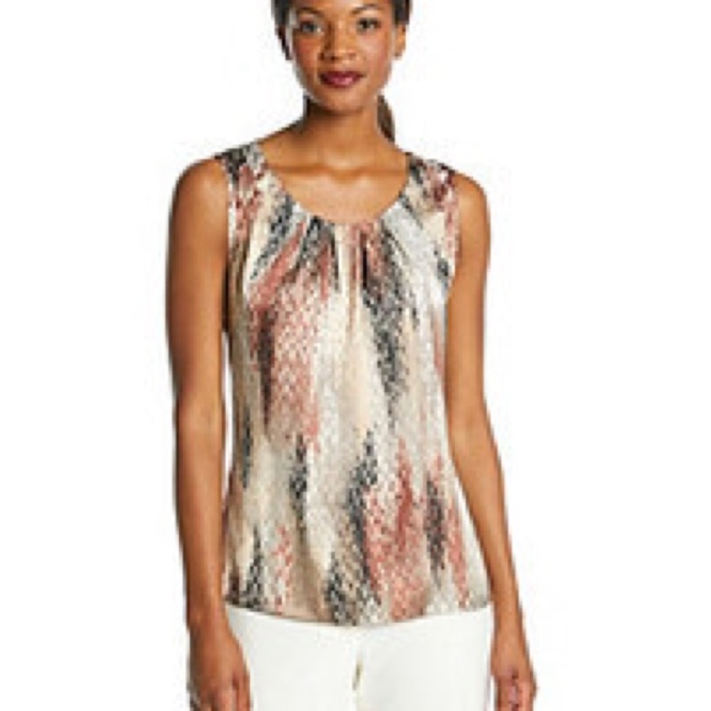 Notations satiny abstract sleeveless print blouse, size L